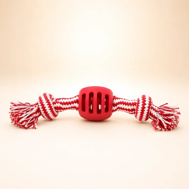 Balle avec corde rouge pour chien