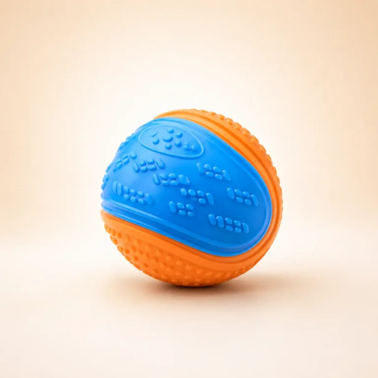 Balle rebondissante bleu et orange chien