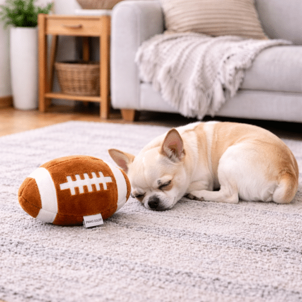 Peluche ballon de rugby pour chien