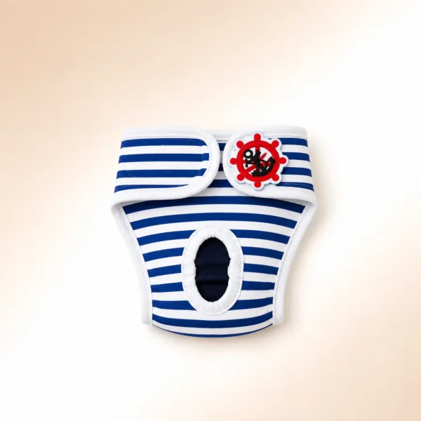 Culotte absorbante pour chien rayé bleu et blanc