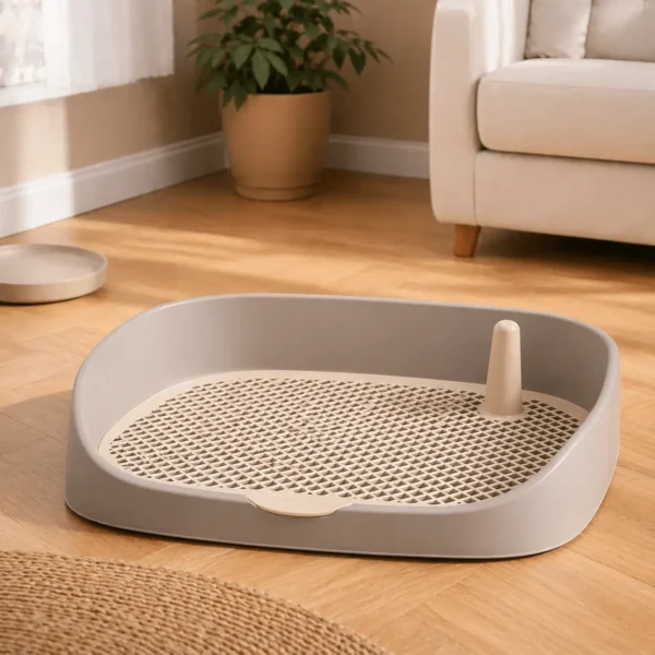 Litière pour petit chien sur terrasse gris