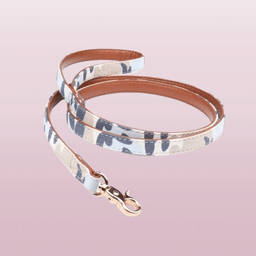 Laisse en cuir militaire bleu et beige petit chien