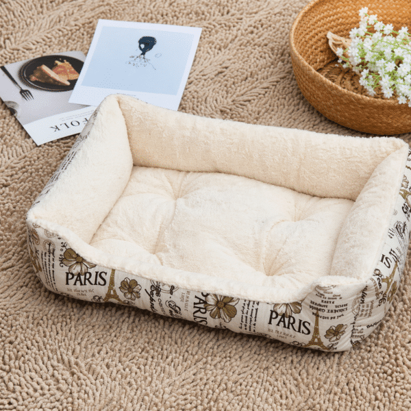 Panier relaxant pour petit chien beige paris