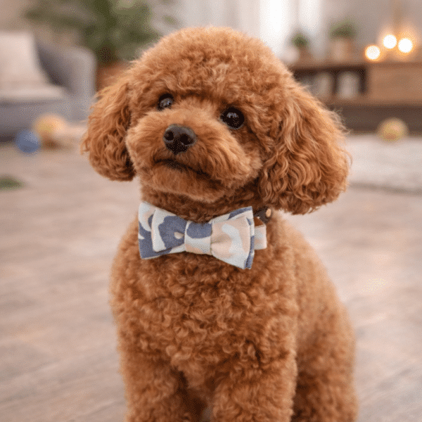 Collier noeud papillon bleu et beige chien