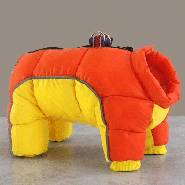 Manteau rembourré orange et jaune petit chien