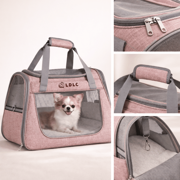 Sac de transport rose respirant petit chien