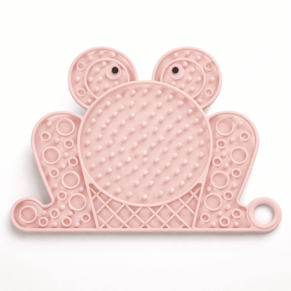 Tapis de léchage forme grenouille rose pour chien
