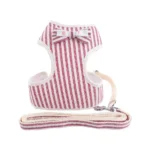Ensemble harnais et laisse à pois rose petit chien 2