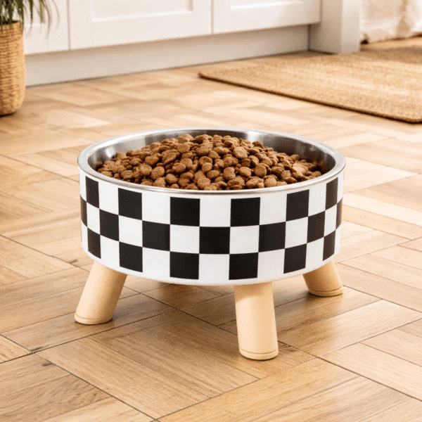 Gamelle à carreaux pieds en bois chien