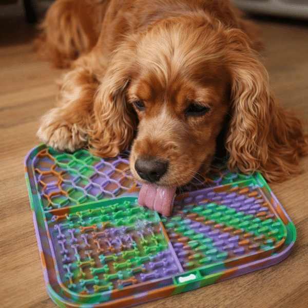 Tapis de léchage vert violet orange pour chien