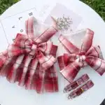 Harnais robe chihuahua carreaux rouge et blanc + laisse 6