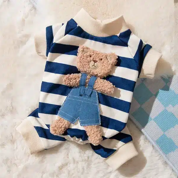 Pull spitz motif ourson rayé bleu marine et blanc 7
