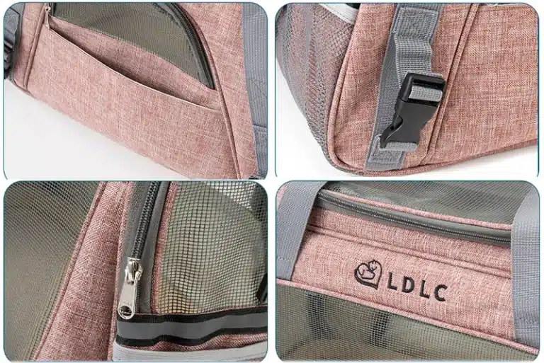 Sac de transport rose respirant petit chien 14