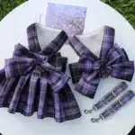 Harnais robe chihuahua carreaux violet + laisse 5