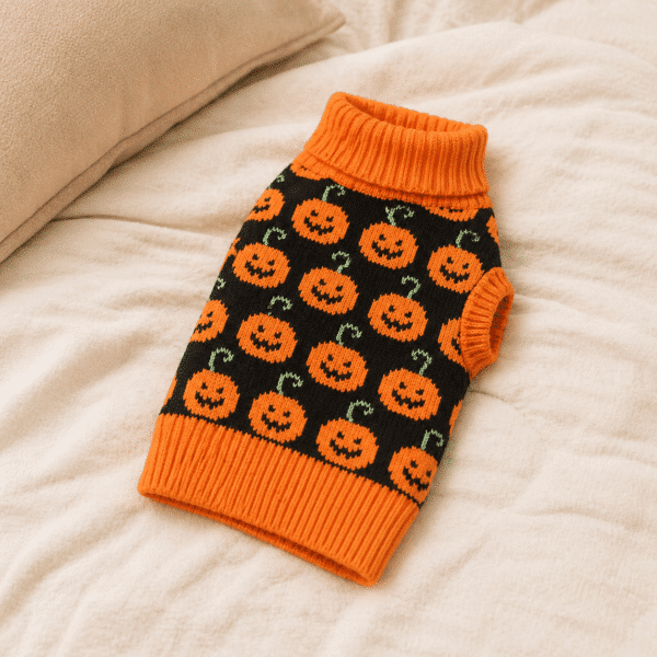 Pull col roulé citrouille pour chien halloween