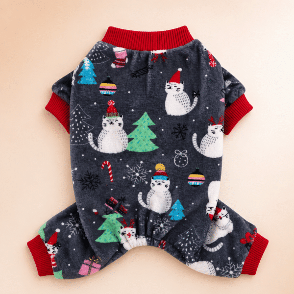 Pull de noël chihuahua motif chat gris et rouge