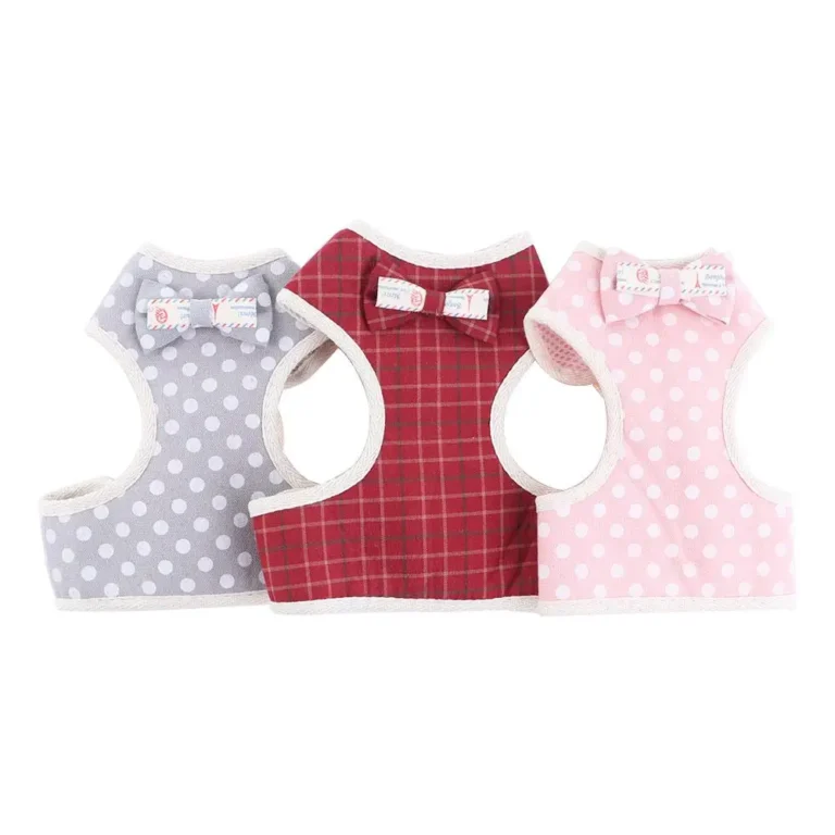 Ensemble harnais et laisse à pois rose petit chien 4