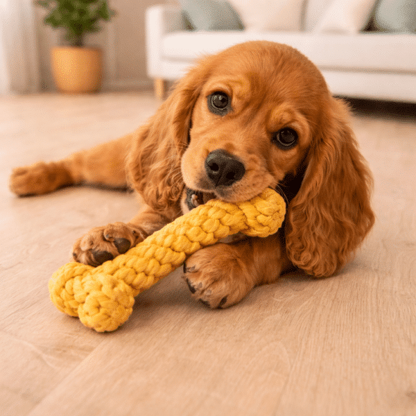 Jouet en corde os jaune chien