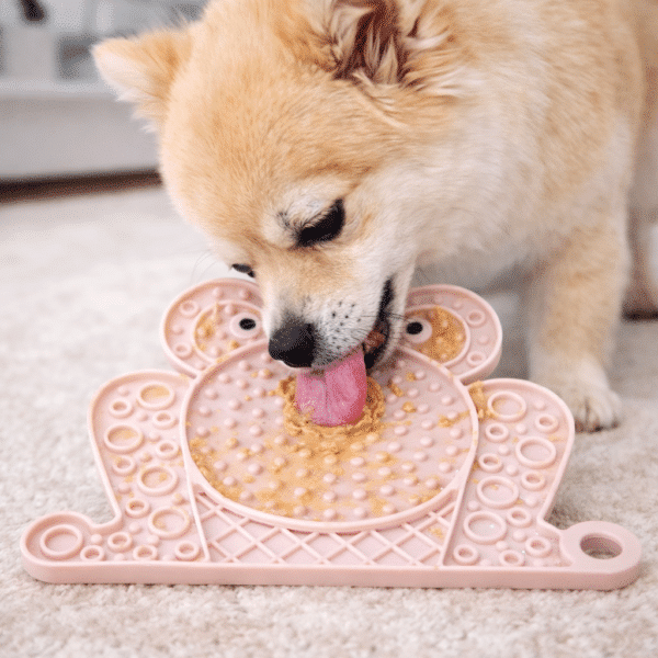 Tapis de léchage forme grenouille rose pour chien