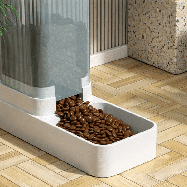 Distributeur croquette automatique chien blanc et transparent