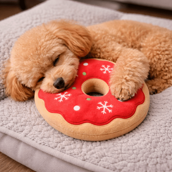 Peluche donuts de noël rouge petit chien