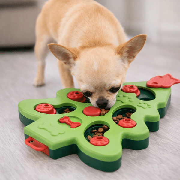 Distributeur croquette sapin vert pour petit chien