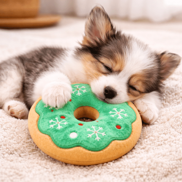 Peluche donuts de noël vert petit chien