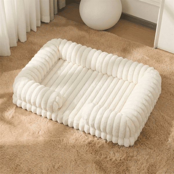 Lit apaisant cotelé pour chien blanc