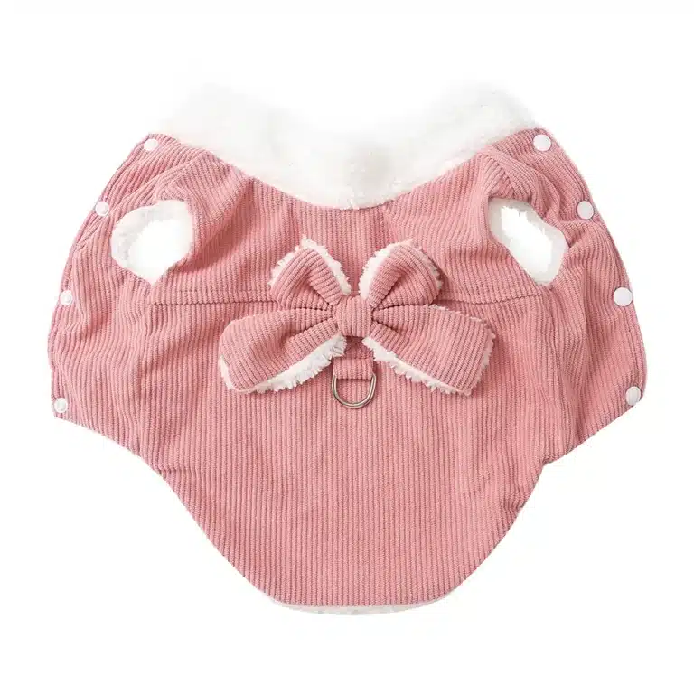 Manteau chaud avec noeud et crochet rose chihuahua 2
