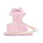 Ensemble harnais et laisse à pois rose petit chien 3