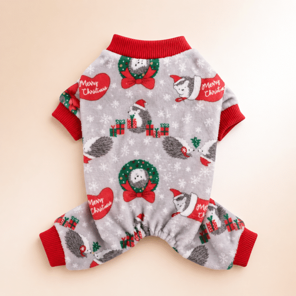 Pull de noël chihuahua motif hérisson gris et rouge