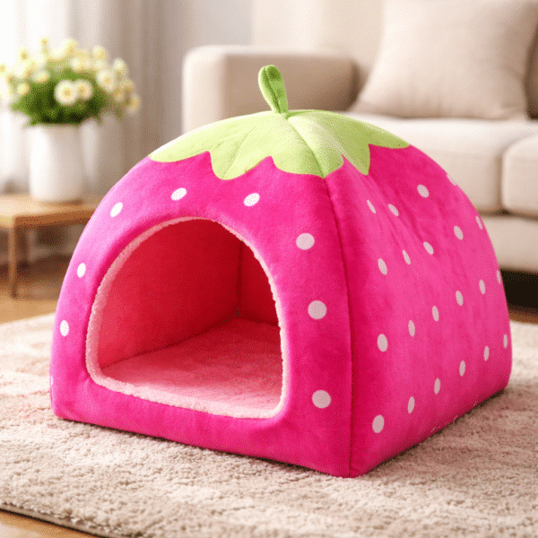 Niche fraise rose petit chien