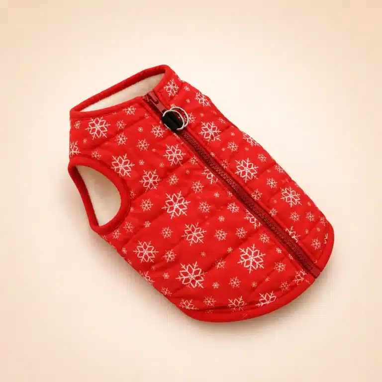 Doudoune flocon rouge et blanche chien