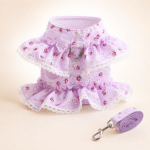 Harnais petit chien dentelle violet et blanc + laisse