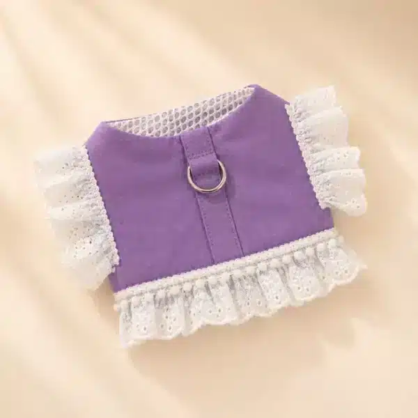 Harnais chien perle dentelle violet et blanc + laisse