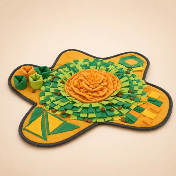 Tapis de fouille vert et orange losange chien