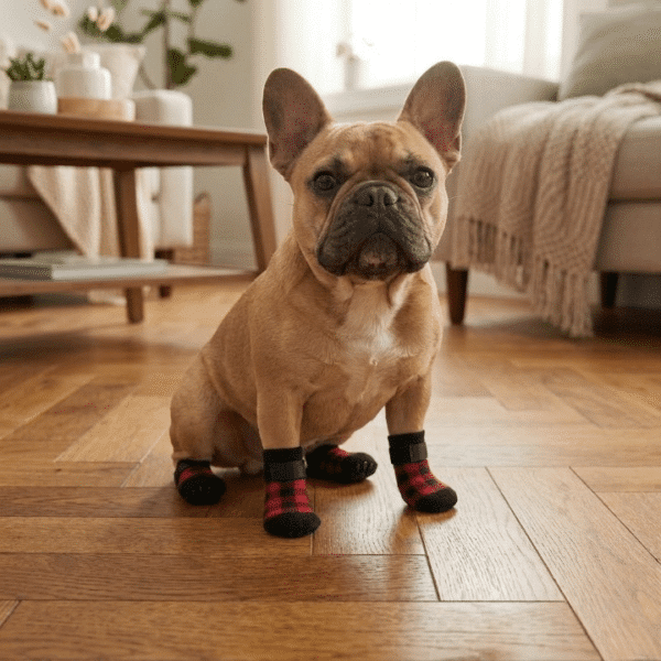 Chaussettes antidérapantes petit chien rouge