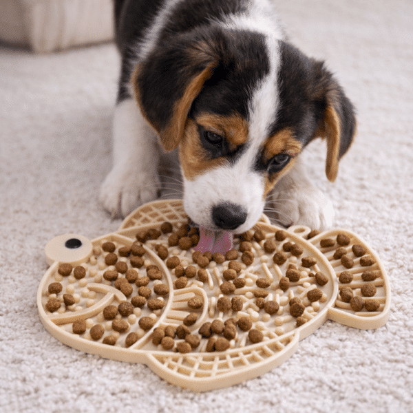 Tapis de léchage forme poisson beige pour chien