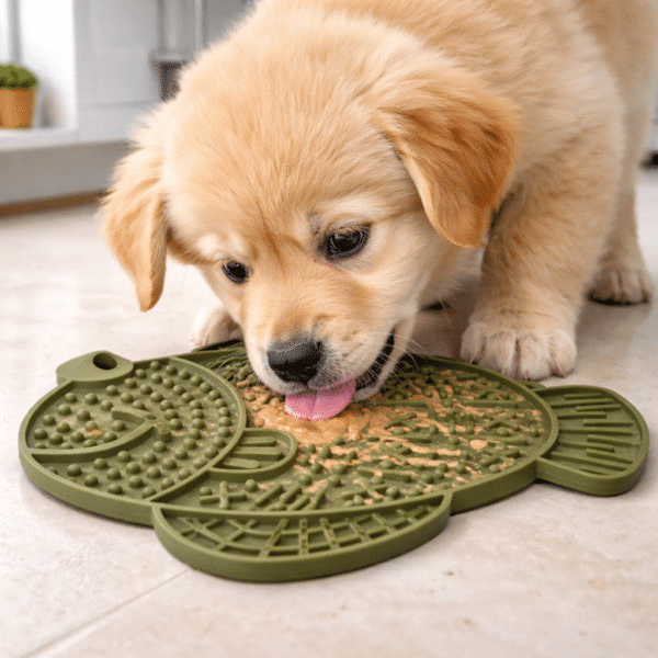Tapis de léchage forme poisson vert pour chien