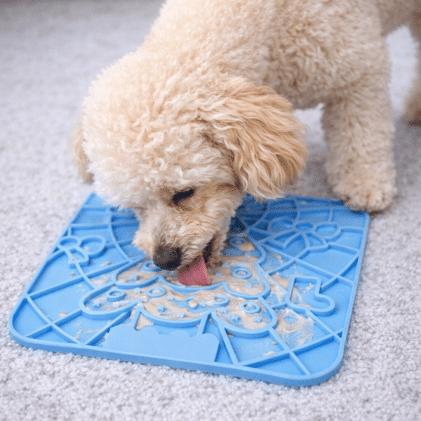 Tapis de léchage forme sapin bleu pour chien