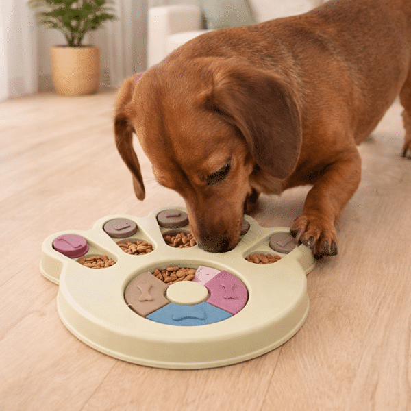 Distributeur croquette patte vert pour petit chien