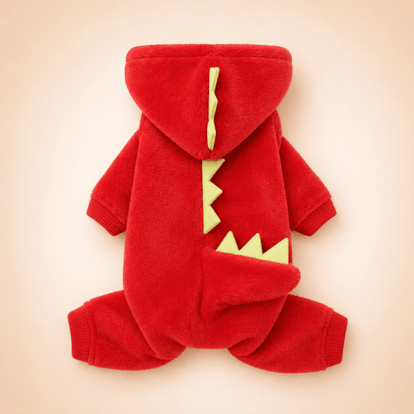 Déguisement dinosaure rouge et jaune chihuahua