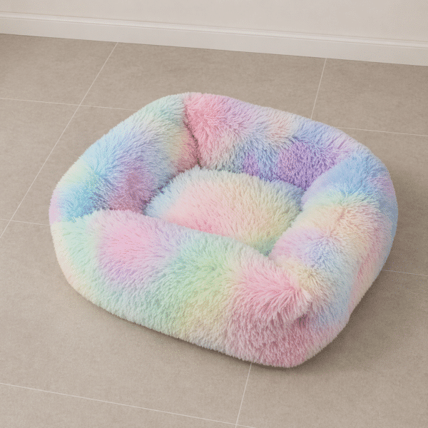 Lit moelleux pour petit chien arc en ciel