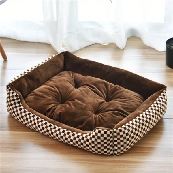 Panier confortable carreaux marron petit chien
