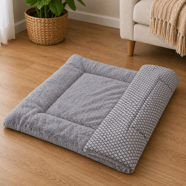 Tapis rembourré chien gris à carreaux