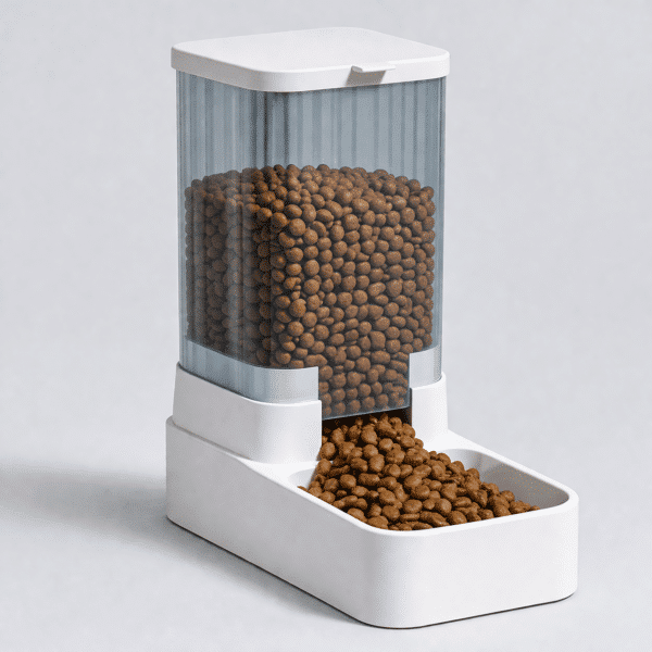 Distributeur croquette automatique chien blanc et transparent