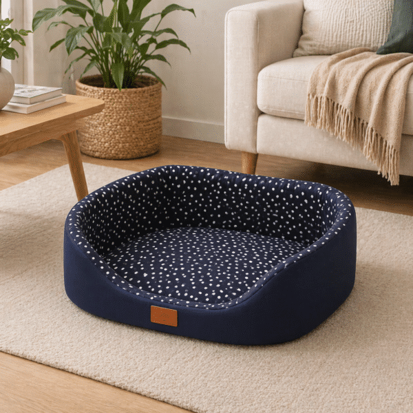 Panier à pois bleu marine pour petit chien