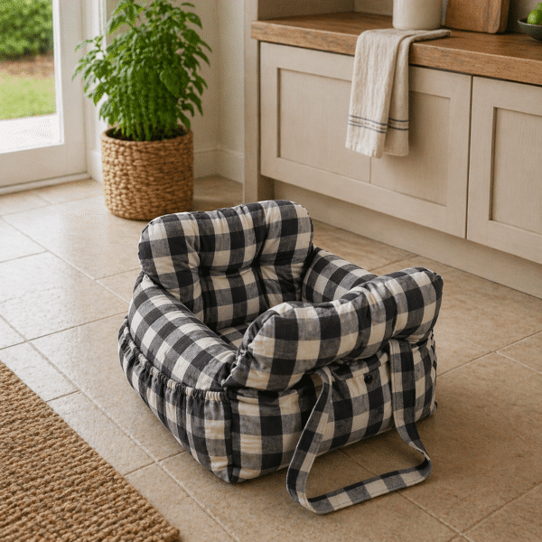 Siège de voiture chien à carreaux noir et blanc