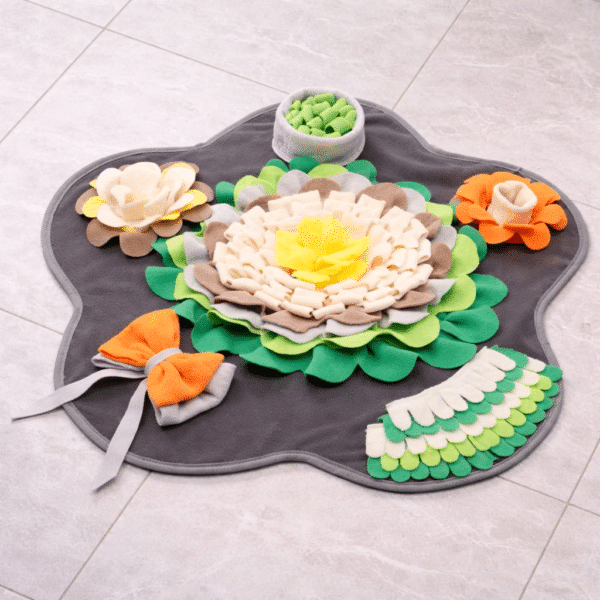 Tapis de fouille gris et vert noeud chien