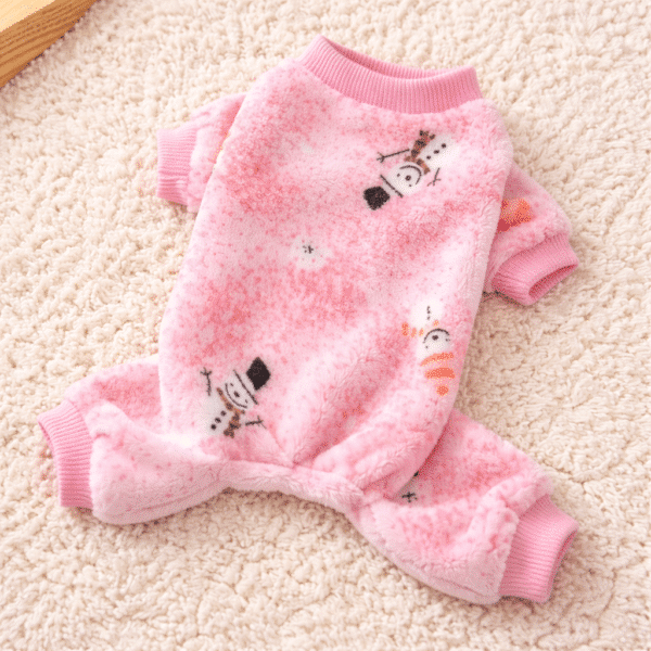 Pull chihuahua motif bonhomme de neige rose et blanc